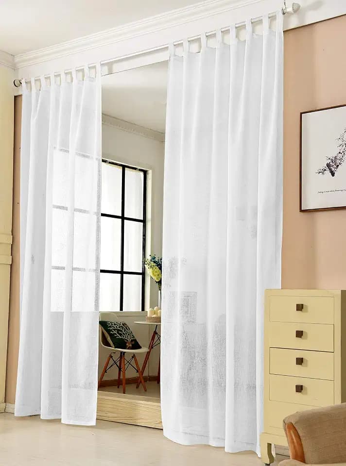 Laneetal 1 Stück Gardine, Vorhang transparent mit Ösen, Fensterschal Leinen Optik, Schlaufenschal Leinenvorhang im Landhausstil, für Wohnzimmer Kinderzimmer Schlafzimmer, 140 x 225 cm, Weiß