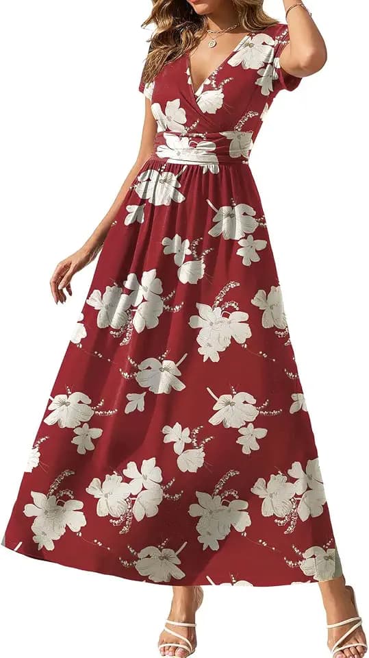 Gracyoga Women's Dresses 2026 Short Sleeve Wrap Maxi Dress with Pockets