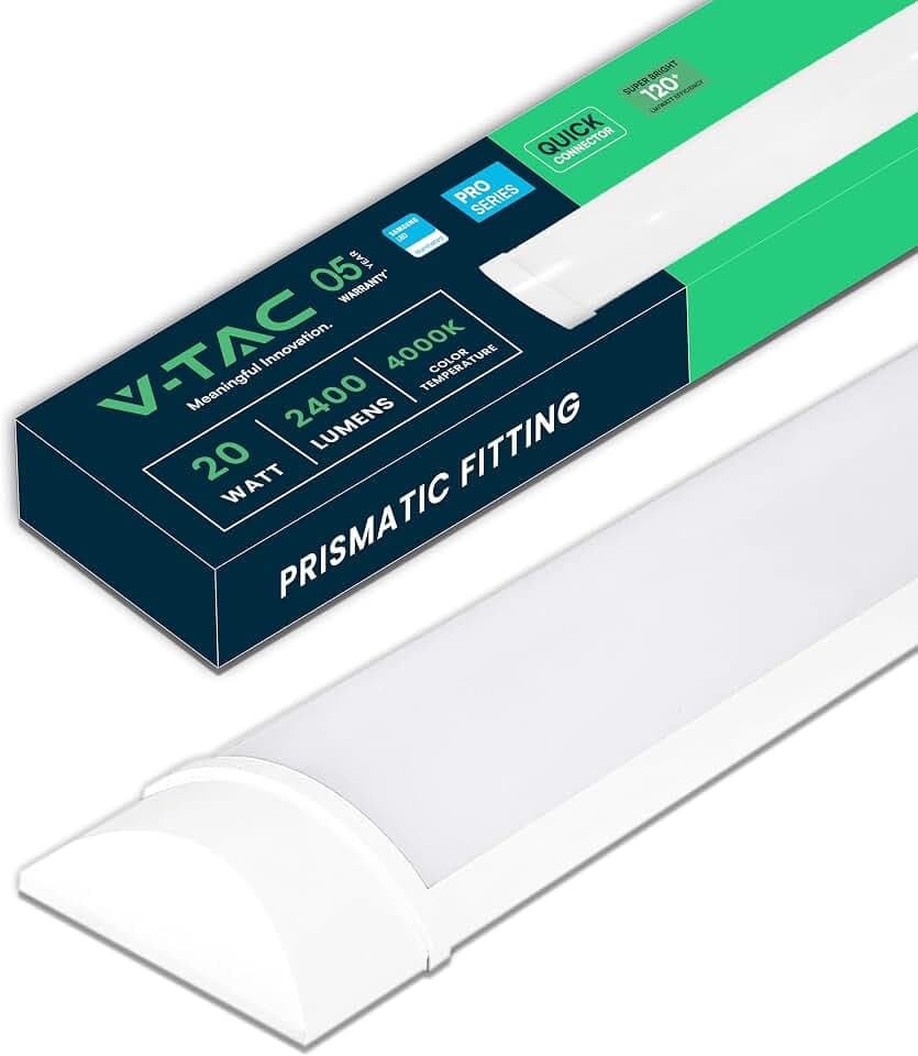 V-TAC Feuchtraumleuchte LED 60 CM - 20W - Samsung Chip - Rechteckige Lampe 2050 Lumen IP20 für Wand, Garage, Shop - LED Röhre - Prismatische Deckenleuchte LED - Licht 4000K Neutralweiß