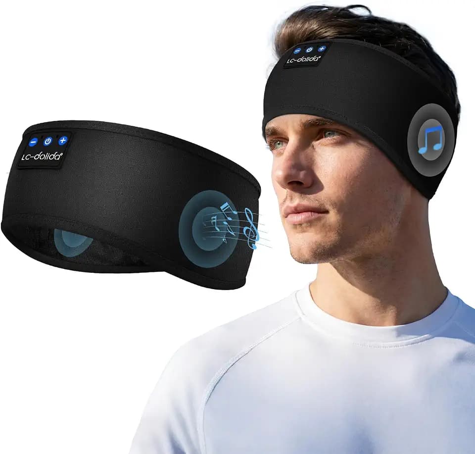LC-dolida Sleep Headphones Bluetooth 5.4, Headband Headphones Earphones Wireless, Sleep Mask for Gifts,Workout,Jogging,Yoga(Gossy Black)