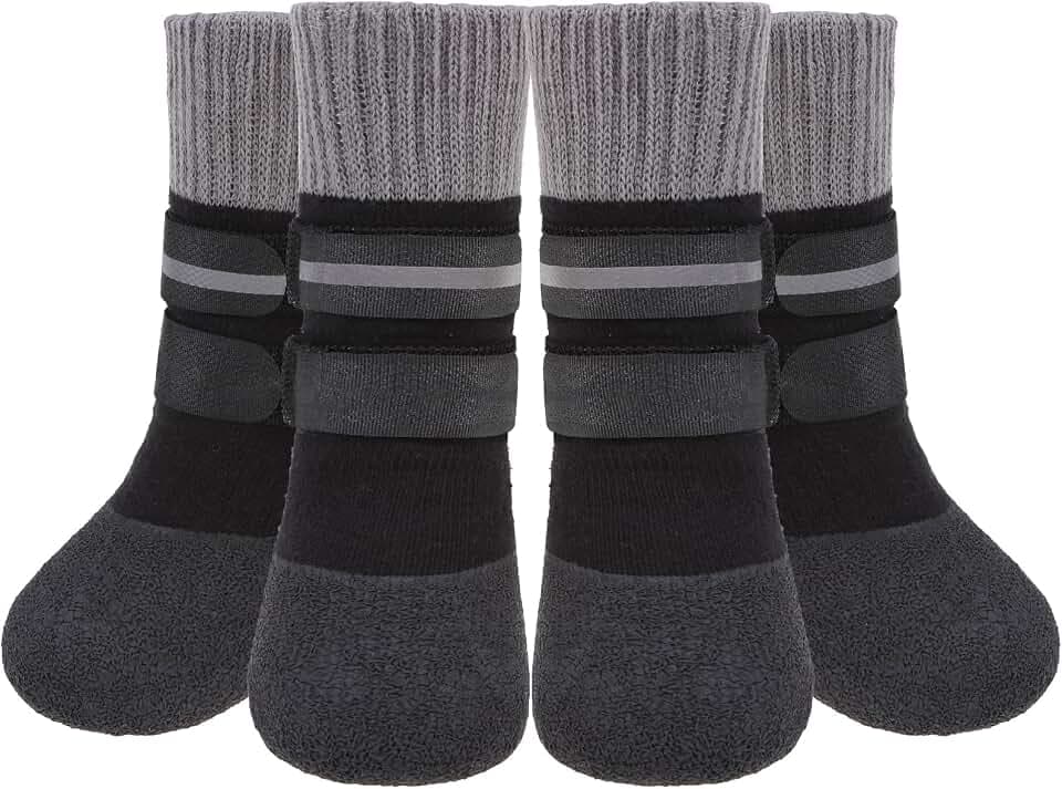 KOOLTAIL Anti Slip Winter Dog Socks to Prevent Licking Paws, Waterproof Snow Rain Long Dog Boots&Paw Protector, Warm Grippy Booties Reflective Double Straps for Hardwood Floor, Small Medium Large Dogs