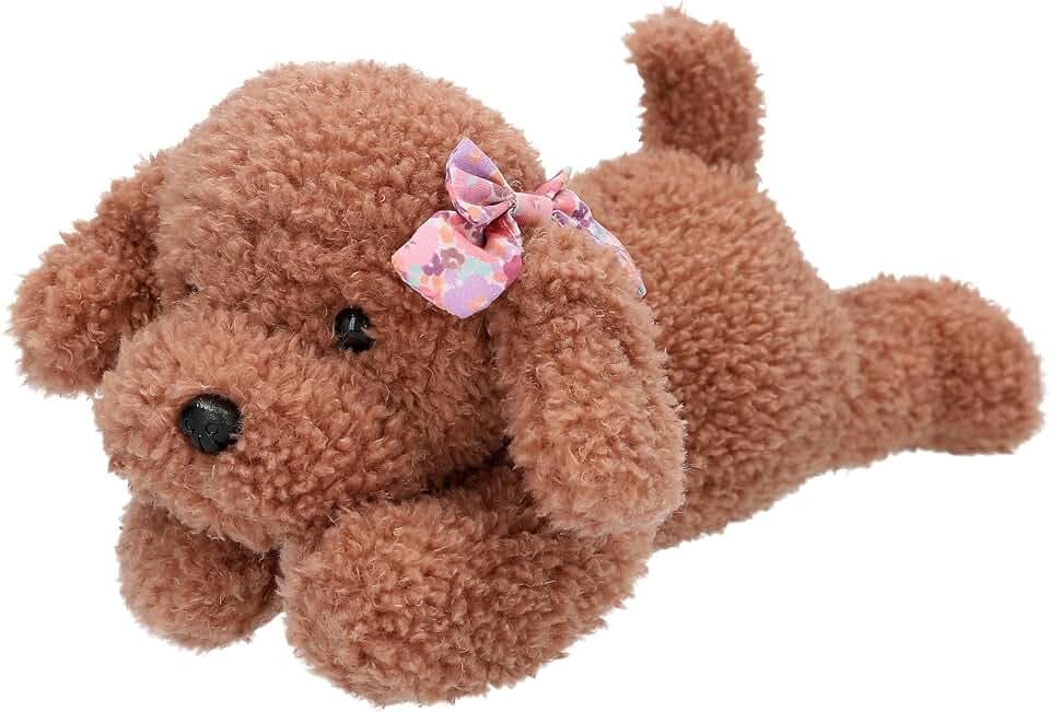 Depesche 13173 TOPModel Floral - Kuscheltier Hund mit gelocktem Fell in Braun, ca. 24 cm großes Plüschtier mit Schleife
