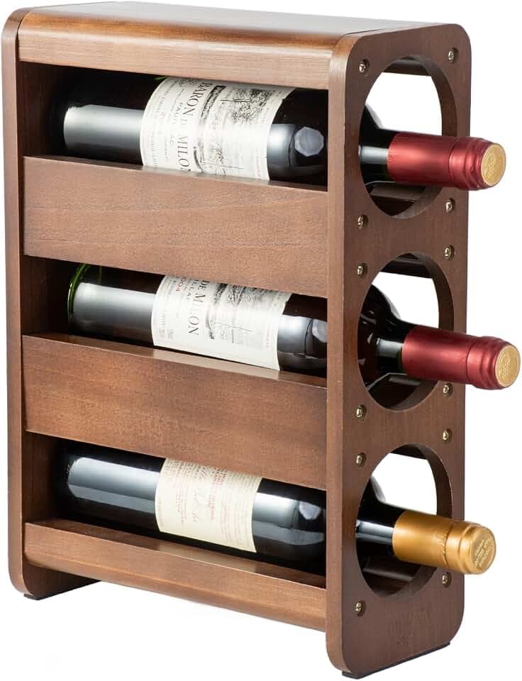 Wine Rack Countertop Pine Wood Wine Bottle Holder, 3 Bottles Wine Rack for Inside Cabinet, Pantry, Kitchen Bar, Wine Holder Shelf Vertical Wine Storage Perfect for Home Decor Housewarming Gifts