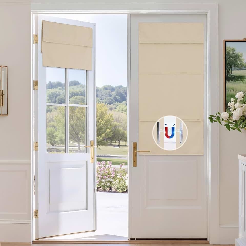 RYB HOME Magnetic Blackout French Door Curtain with Adhesive Strip