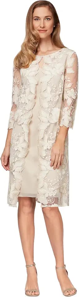 Alex Evenings Womens Midi Scoop Neck Shift Dress with Jacket (Petite and Regular)