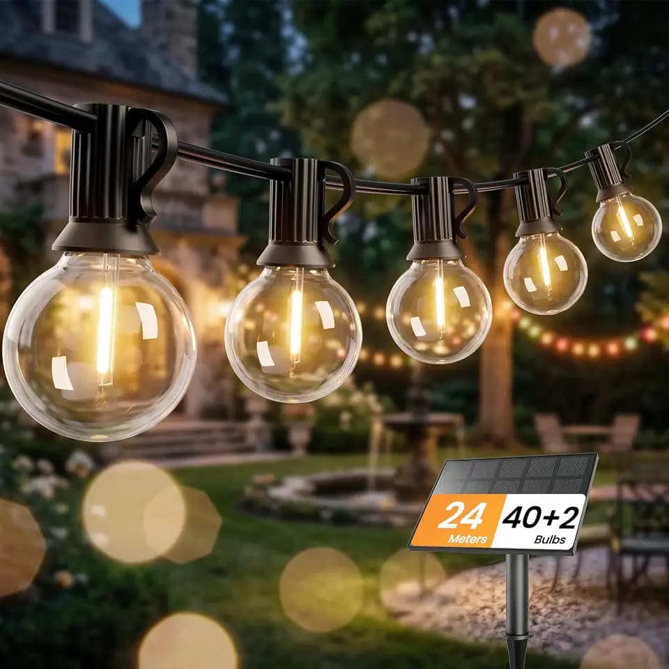 Bomcosy Solar Lichterkette 24M G40 IP44,4 Modi,Bruchsichere Leuchten