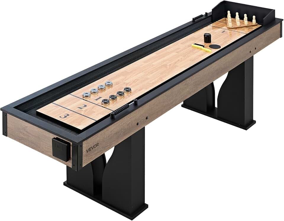 VEVOR 7ft 9ft 12ft Shuffleboard Table for Family Game Room, Shuffle Board with Scratch-Resistant Playfield, Legs, 8 Pucks, Wax, Brush, for Smooth Fast Puck Action