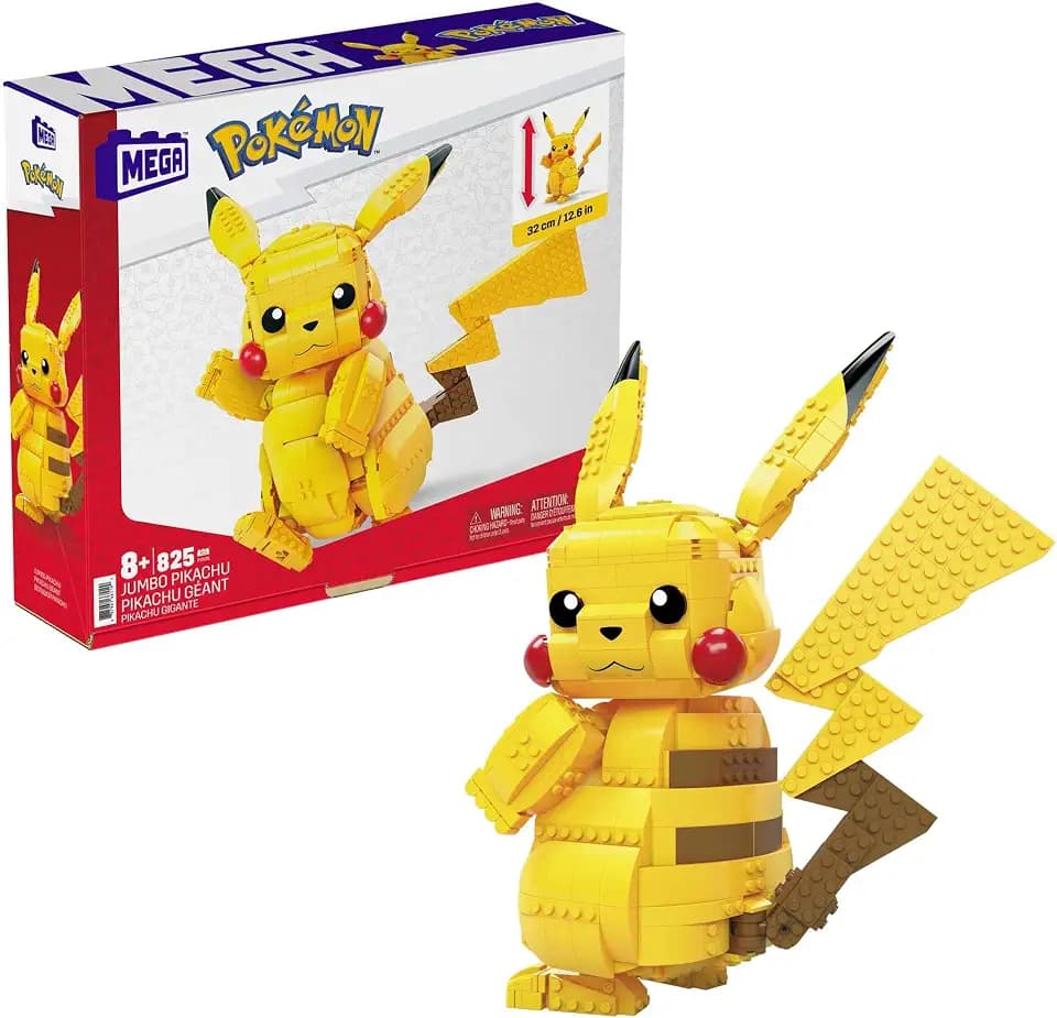 Mega Pokémon Figuren, Jumbo Pikachu Figur zum Zusammenbauen, Höhne: 30cm, bewegliche Beine/Arme/Ohren und Schweif, Pokémon Spielzeug, Spielzeug ab 6 Jahre, FVK81