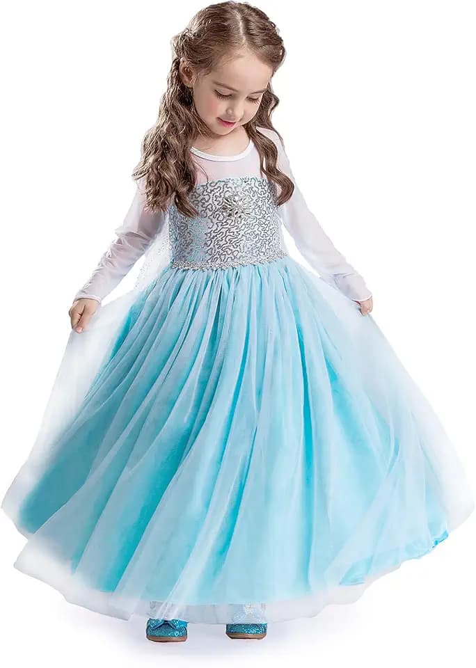 ELSA & ANNA Prinzessin Kleid Mädchen – Eiskönigin – Prinzessinnenkostüm – Mädchen Kleid für Partys, Geburtstage, Fasching, Karneval und Halloween – 4-5 Jahre (FR314)