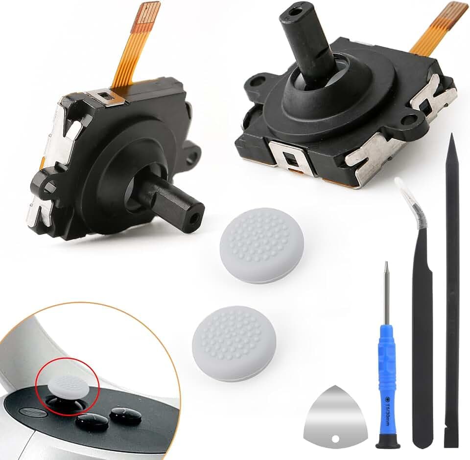 RongZy 2 Stück Joystick Ersatz Kit für Oculus Quest 2 Controller 3D Analog ThumbStick für Meta Quest 2 Joystick Kappen Ersatz Zubehör Drift-Reparatur mit Werkzeug
