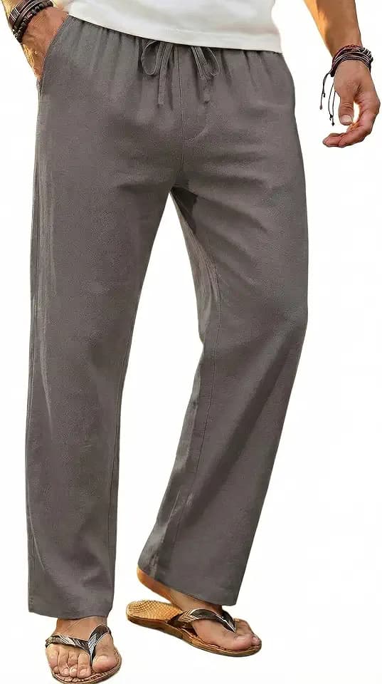 COOFANDY Men's Linen Pants Casual Loose Fit Beach Summer Yoga Pant Lightweight Drawstring Linen Trousers