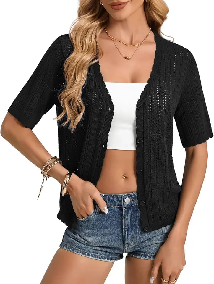 GRACE KARIN Short Sleeve Summer Cardigan Sweaters for Women 2026 Lightweight Shrug Crochet Beach Cover Ups