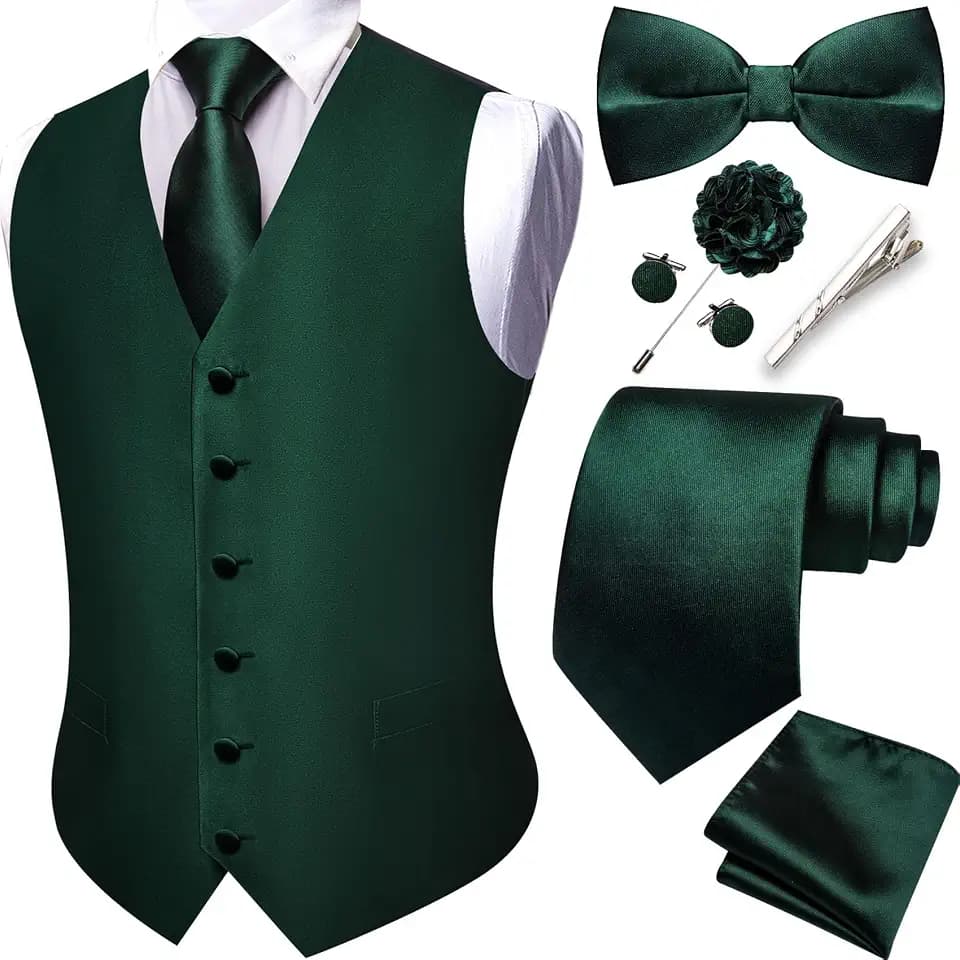 Barry.Wang Herren-Paisley-Weste, formelle Anzugwesten, Krawatte, Fliege, Set, Jacquard-Clip, Einstecktuch, Manschettenknöpfe, Anstecknadel, Hochzeit, 8 Stück