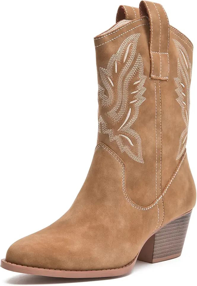 Cowboy Ankle Boot for Women Cowgirl Western Embroidered Booties/Low Chunky Heel Fashion Short Boots for Country Concert Traveling Wedding And Party