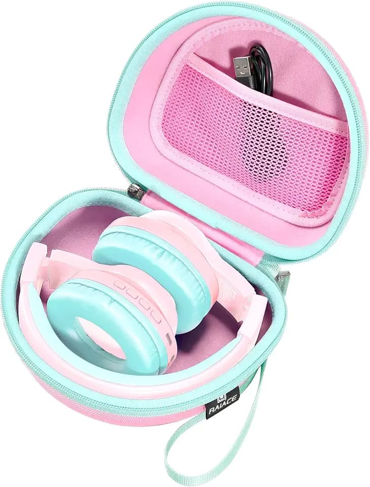 RAIACE Hard Travel Storage Case Compatible with iClever BTH12 / BTH26 / IMYB/JoySpark-T5 / Candy Bila BH03 Headphones, Protective Carrying Bag. (case only) - Pink