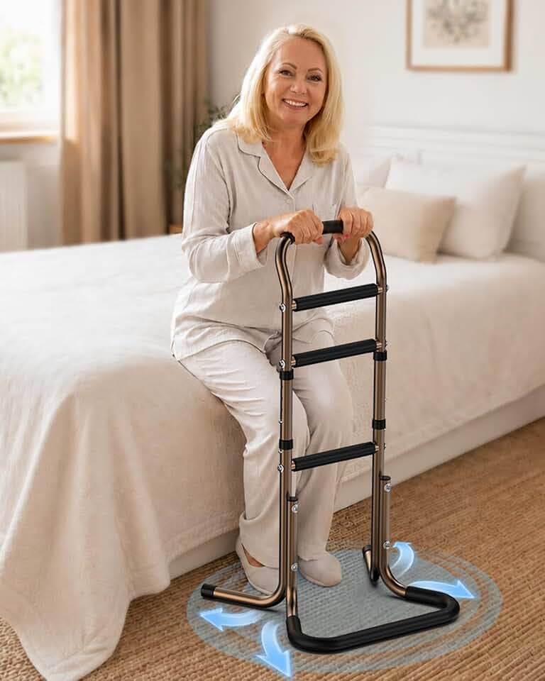 Aufstehhilfe für Senioren, höhenverstellbare Gehhilfe und Stehhilfe, ergonomische Griffe für komfortables Aufstehen aus Bett, Sofa und Toilette, rutschfeste U-Basis für sicheren Stand,für Behinderte