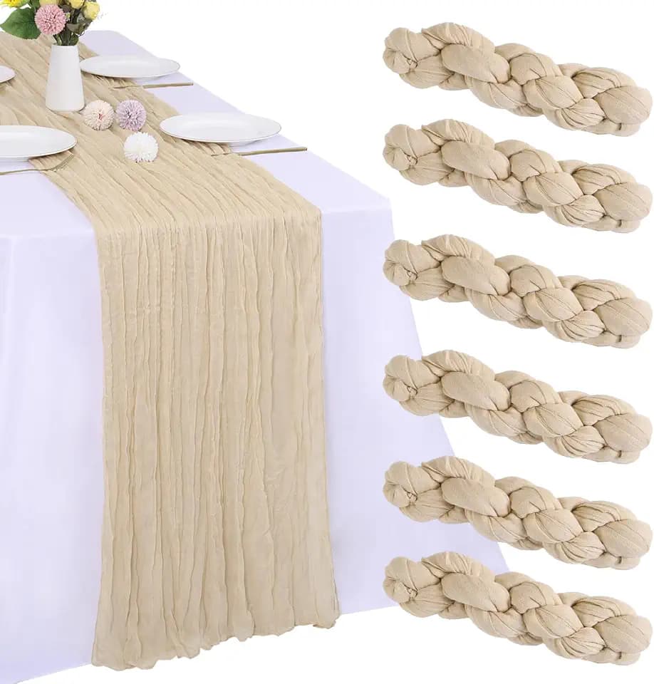 6 Pack Beige Cheesecloth Table Runner 35 x 120 Inch