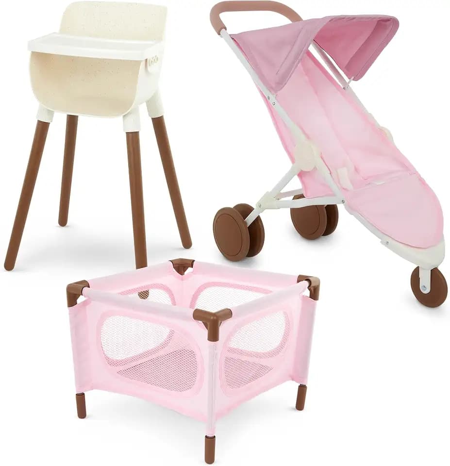 LullaBaby Doll Nursery Playset with Stroller, Playpen and High Chair