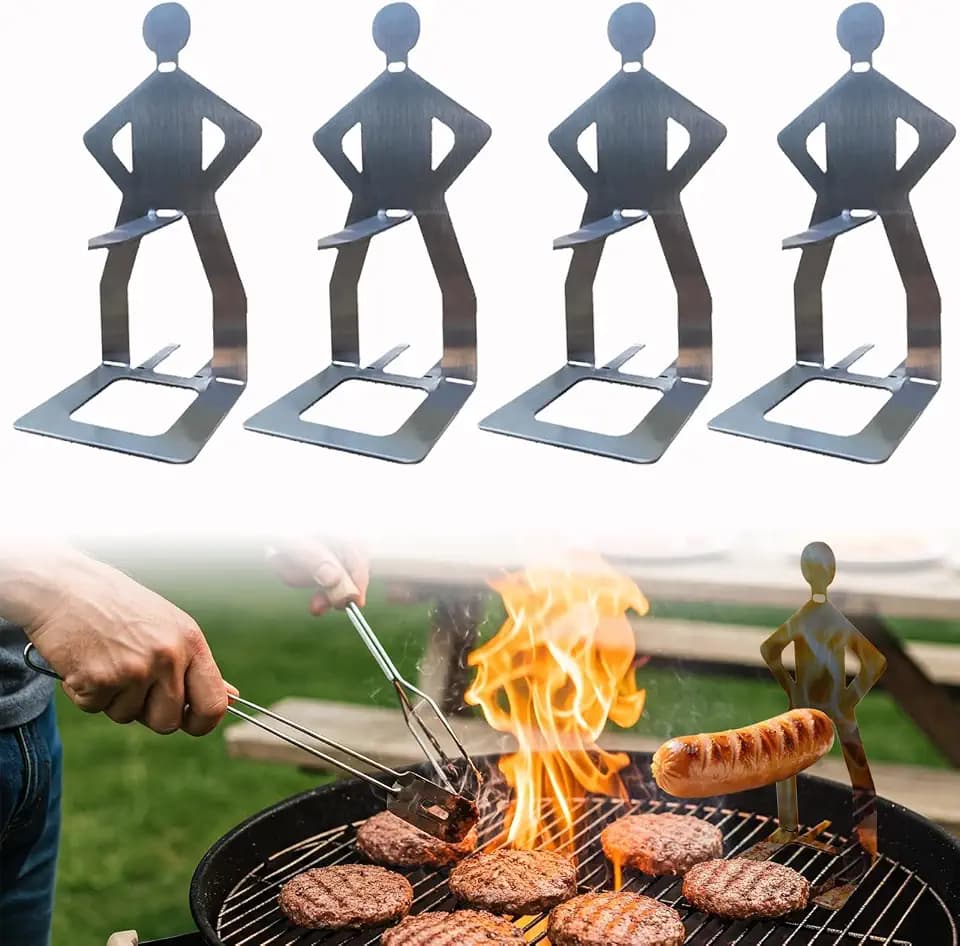 OYASUMI Funny BBQ Man Hot Dog Holders, 4 PCS Reusable Stainless Steel Sausage Stands, Portable Hot Dog Roasters, Barbecue Grill Accessories for Camping & Party Gifts