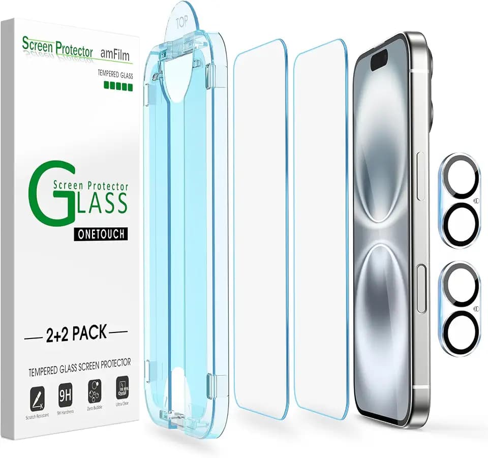 amFilm OneTouch for iPhone 16 Screen Protector 6.1'' Tempered Glass