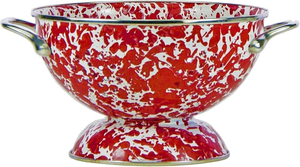 Golden Rabbit Enamelware Medium Colander, 3 quart, Red Swirl