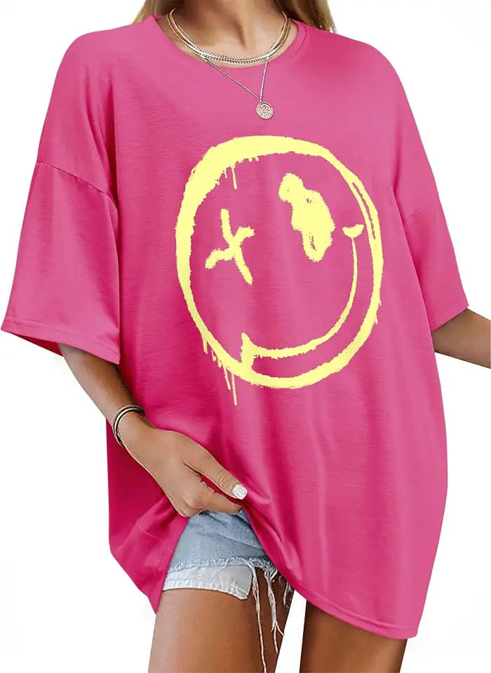 WIEIYM Tshirt Damen Oversized Lose Rundhals Kurzarm T-Shirts
