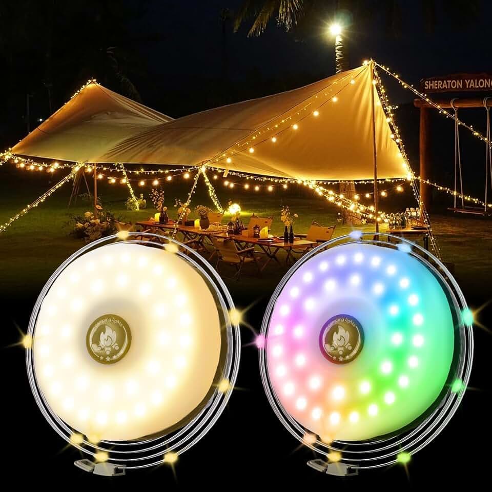 BRIMETI Camping Lichterkette Aufrollbar, Wasserdichte Tragbare LED Lichterkette 10M,USB Wiederaufladbare Campinglampe,Innen Lichterketten Außenbereich Für Outdoor Camping Garten String Lights 2 Stück