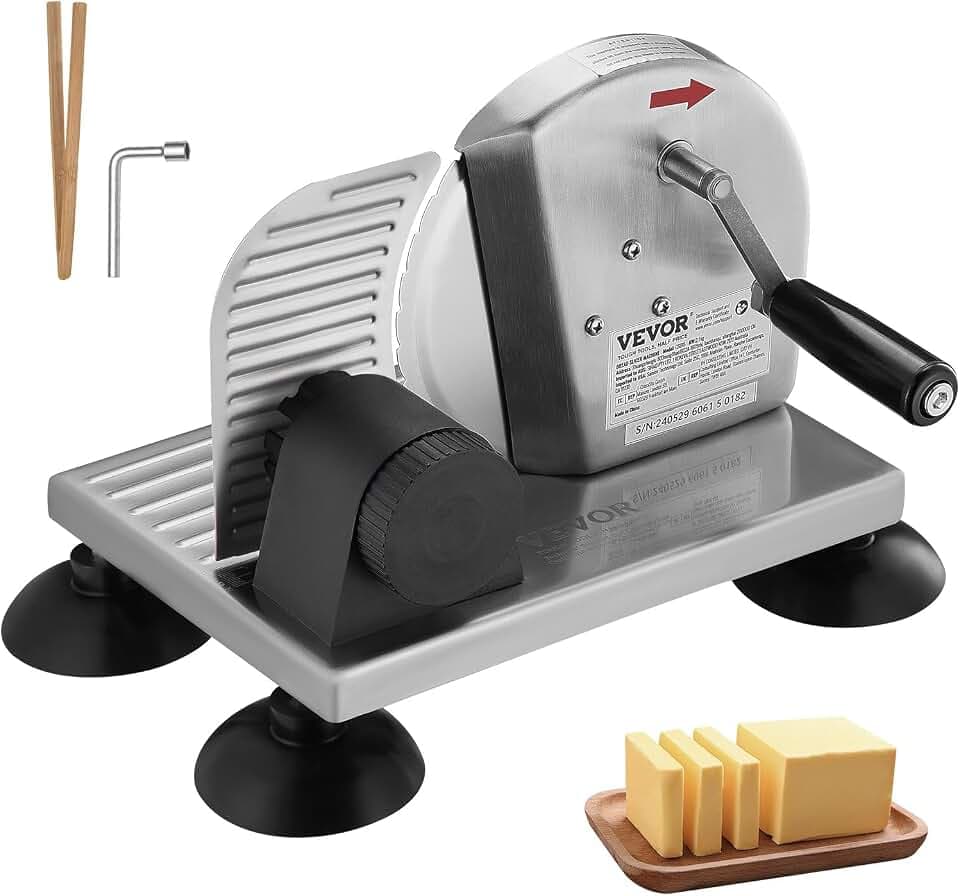 VEVOR Manual Bread Slicer, 0-6" Adjustable Thickness Cheeser Butter Cutting, Micro-Serrated Stainless Steel Blade, Aluminum Alloy Commercial Cheese Slicer for Kitchen, Restaurant, Bakery, Party