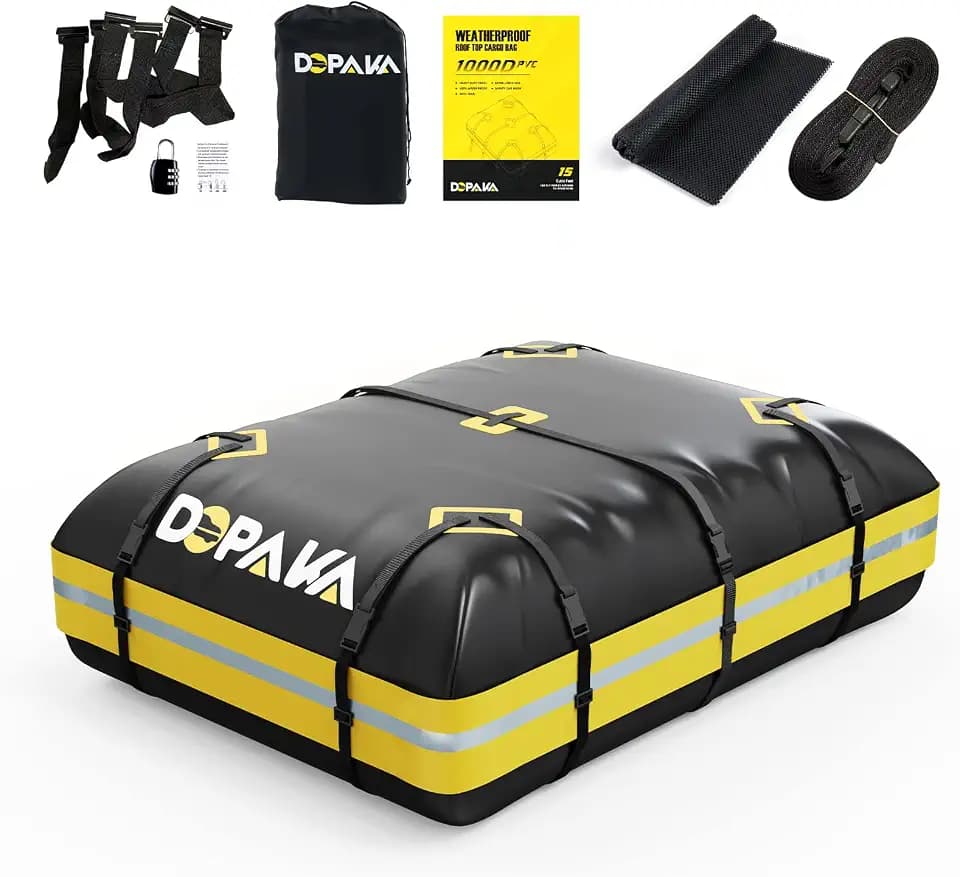 15 Kubikfuß Auto Dachbox Faltbare Wasserdicht Dachtasche Gepäckbox Tasche Aufbewahrungsbox mit a Antirutschmatte, 6 Türhaken,für Fahrzeuge mit/ohne Gepäckträger Gepäcktransport, Vans,SUVs,1000D PVC