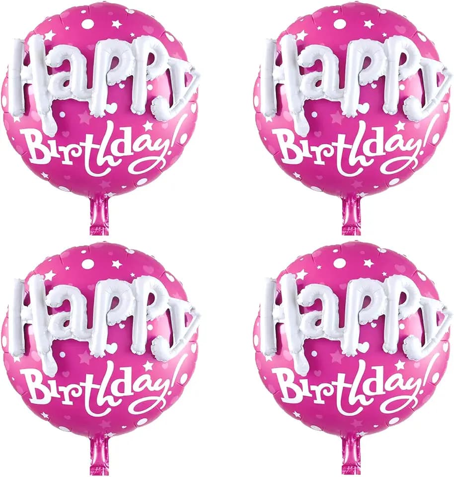 Large Pink Round Happy Birthday Balloons - 31 Inch Mylar Balloons for Girls Party Decorations (4Pcs)