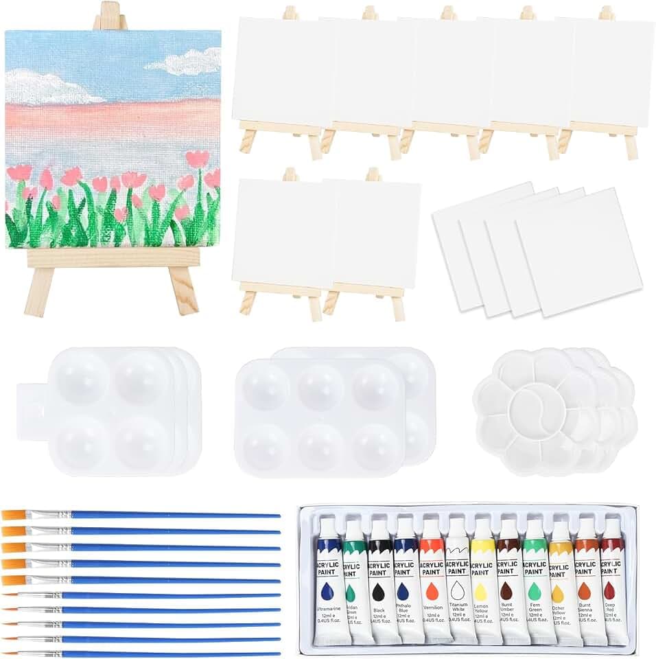 DONQL 50 Stück Mini-Leinwand und Staffelei mit 10,2 x 10,2 cm Leinwand