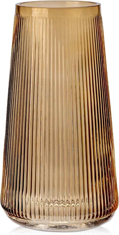 Dekovase Glas Modern Vasen mit Rillen Dekorative Blumenvase Ins Style Tischdeko für Hochzeit, Büro, Küchen Dekoration, Höhe ca. 20 cm