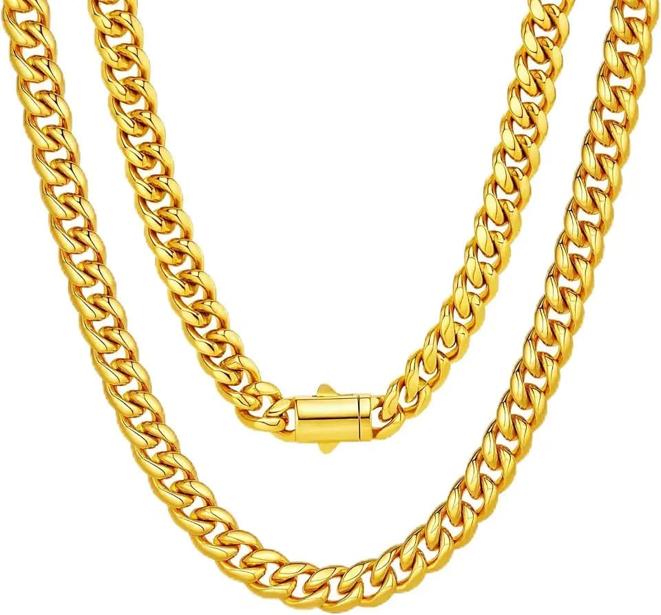 Saintda 14K Gold Cuban Link Chain for Men 316L Stainless Steel 8-12mm