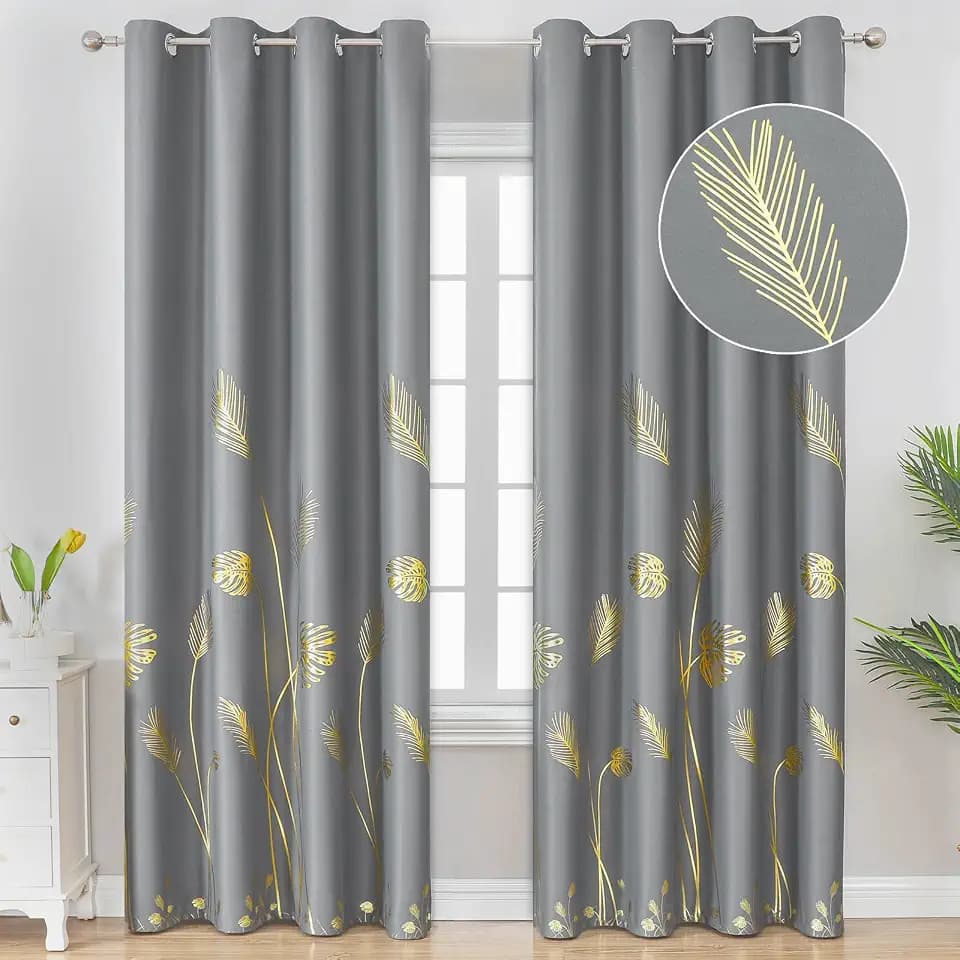 Estelar Textiler Grey Blackout Patterned Curtains for Bedroom 52Wx84L Long