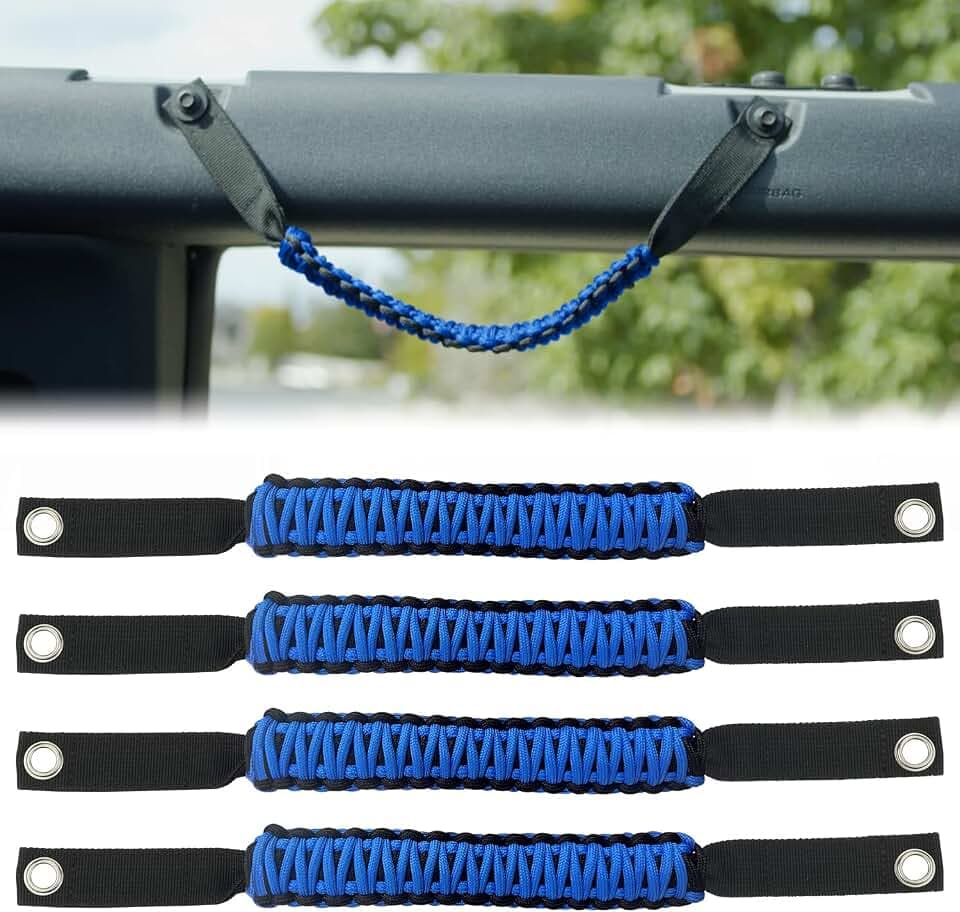 Grab Handles for Ford Bronco 2021-2024 2/4 Door, Roll Bar Paracord Grip Handles, for Ford Bronco Interior Accessories(Blue 4PCS)