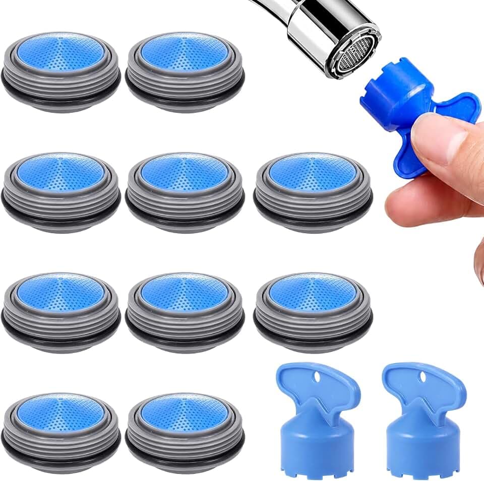12-teiliges Wasserdieb, Perlatoren für Wasserhähne und Strahlregler, Set mit 24 mm Münzeinsätzen und Spezialschlüssel, Ideal für Küche und Bad, Einfache Installation und Wartung von Wasserhahn