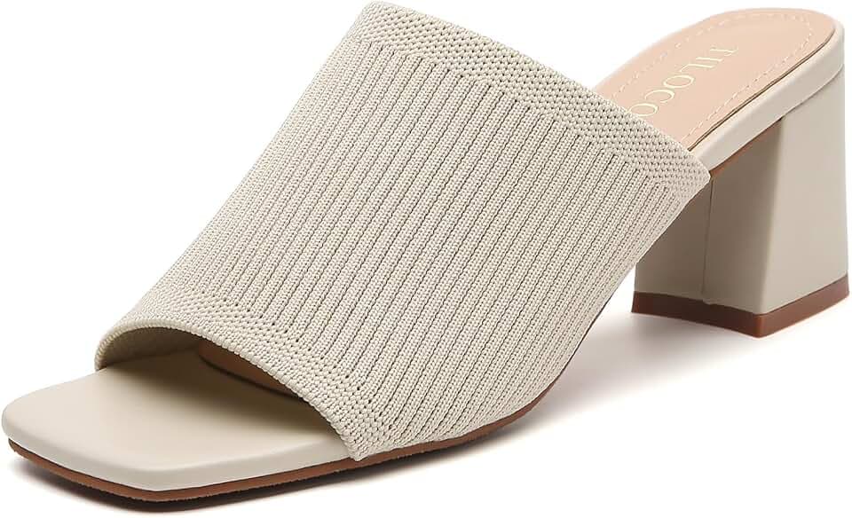 Tilocow Heeled Sandals for Women Square Toe Block Heel Mules