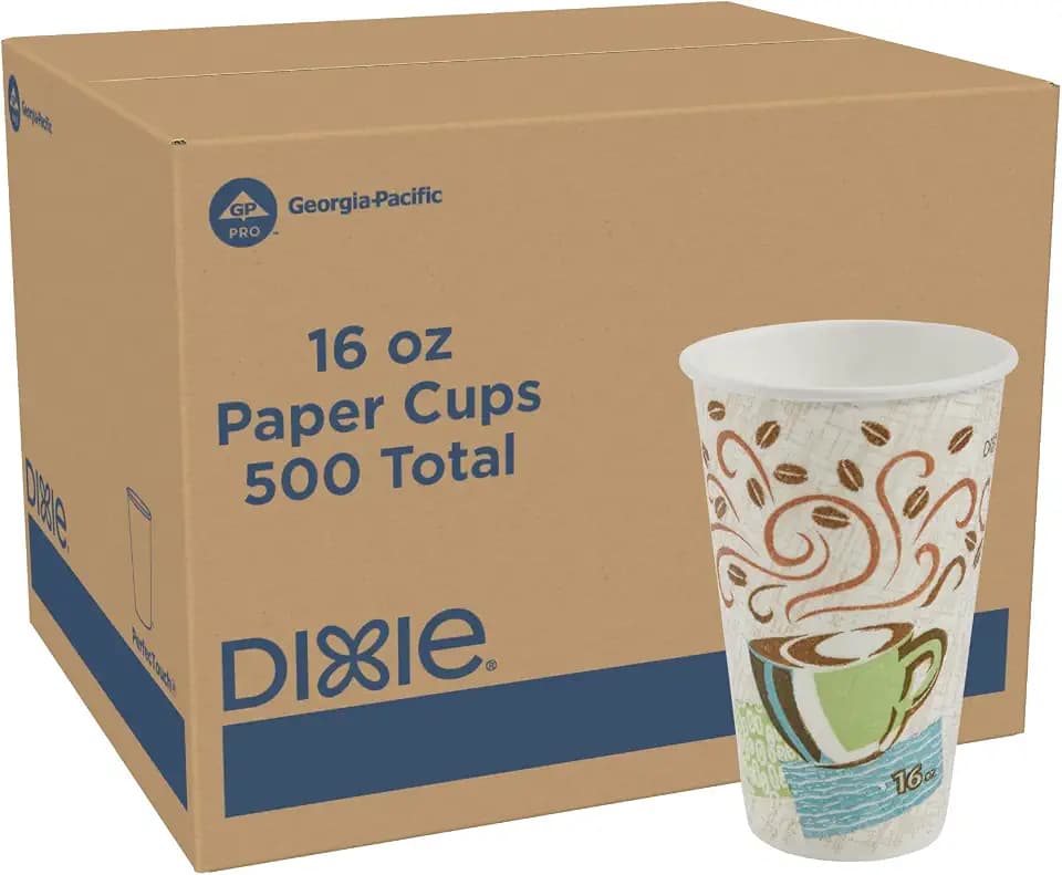 Dixie PerfecTouch 16 oz Paper Coffee Cups By GP PRO, Coffee Haze Design, 500 Count (25 Disposable Cups Per Sleeve, 20 Sleeves Per Case), 5356DX