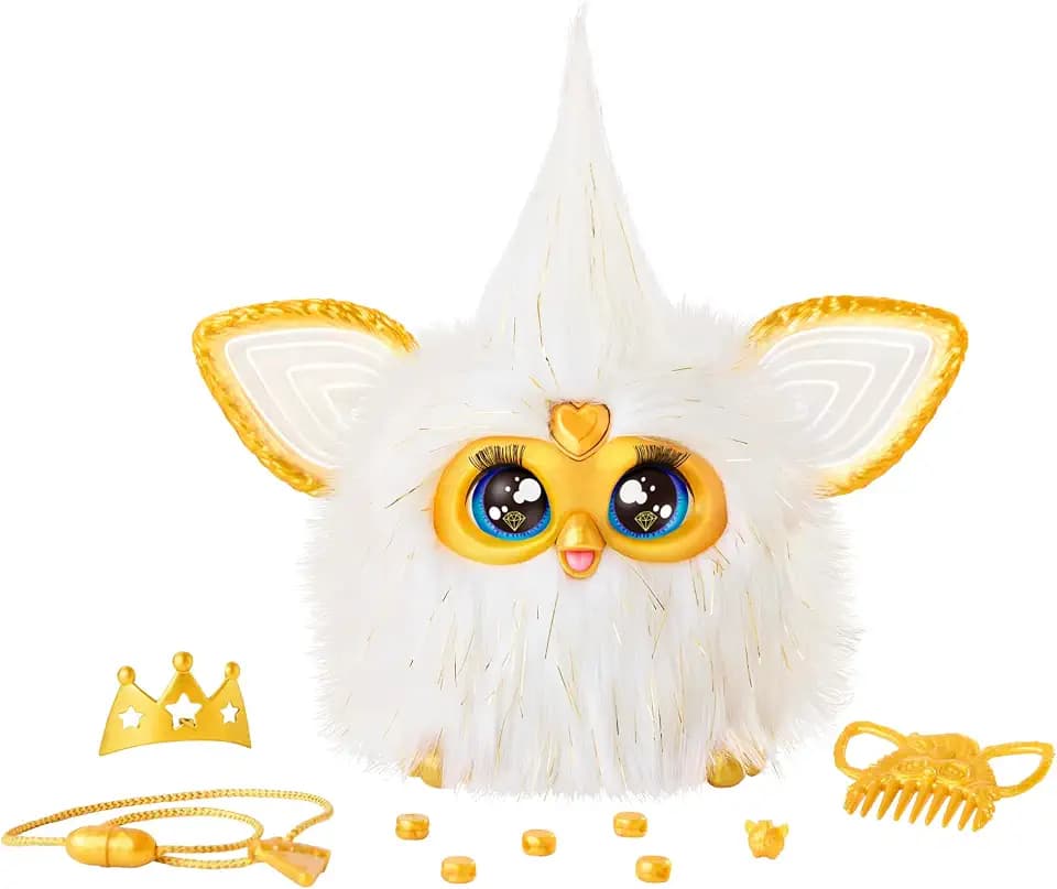 Furby Gold Glam Interactive Plush Toys for 6 Year Old Girls & Boys & Up, Voice Activated Animatronic, Speaks English & Furbish, White (Amazon Exclusive)