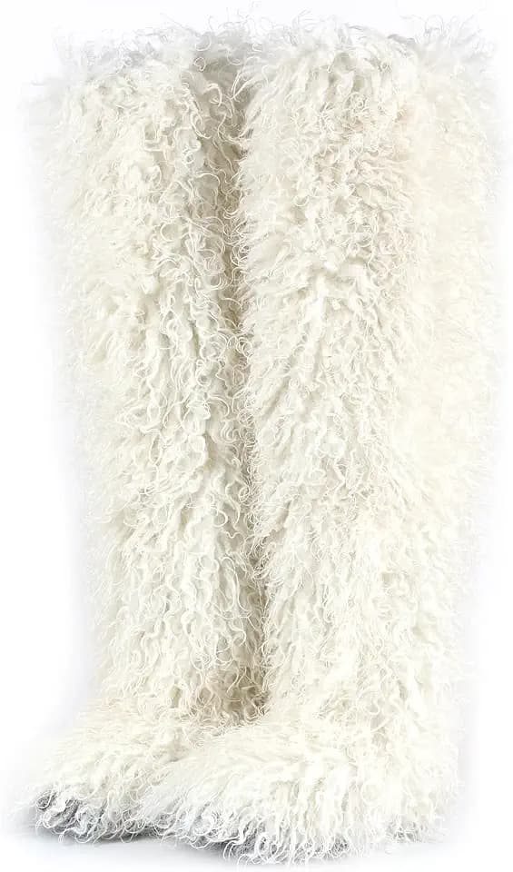Over the Knee Boots for Women 29 inchs Faux Fur Boots Flat Thigh High Boots