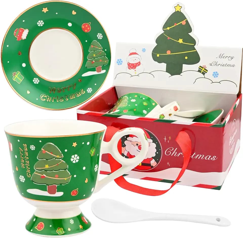 Weihnachtliche Kaffeetasse Teetasse Milchbecher mit Griff, Untertasse, Urlaub Deko für Familie Freunde oder den täglichen Gebrauch Keramik Tasse Weihnachts (Style B)