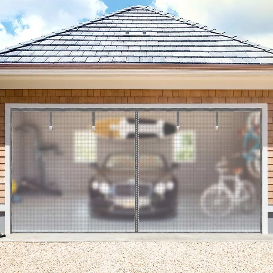 Garage Door Screen for 1 Car Garage,9x7Ft Heavy Duty Magnetic Garage Screen,Durable Nylon Screen Door Mesh,Tear-Resistant, Pet and Kid Friendly Door Screen,Silver Grey