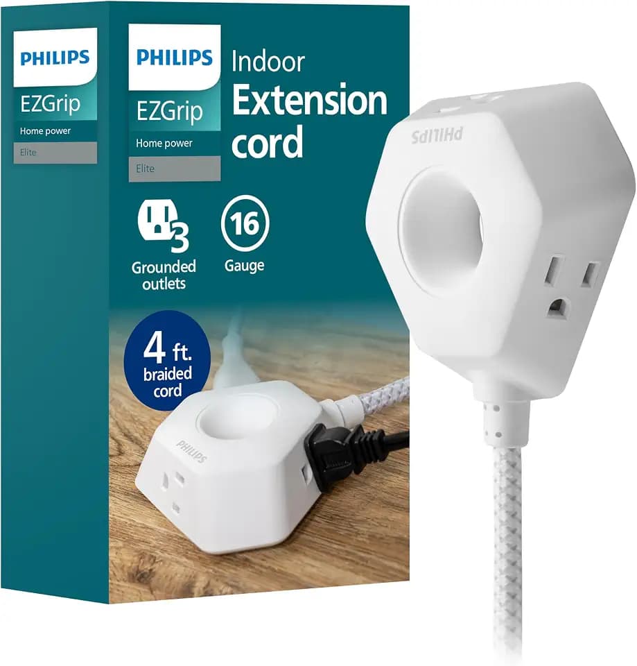 Philips EZGrip 4 Ft Braided Indoor Extension Cord with Multiple Outlets