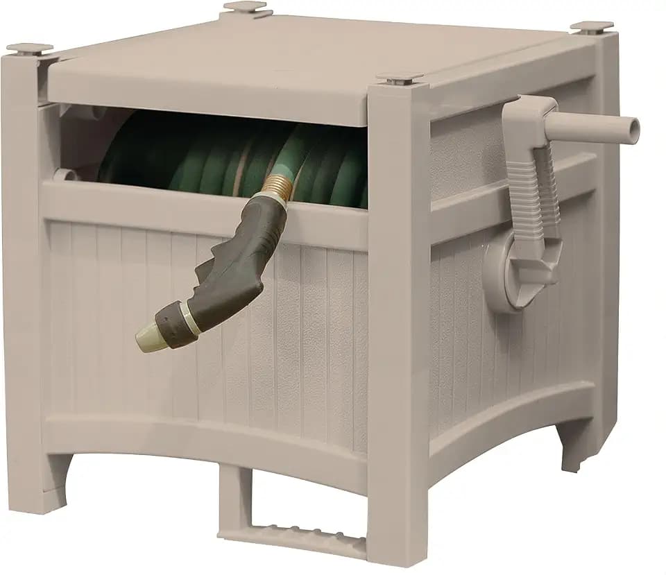 Suncast 100' Garden Hose Reel Hideaway for 5/8" Vinyl Hose, Light Taupe