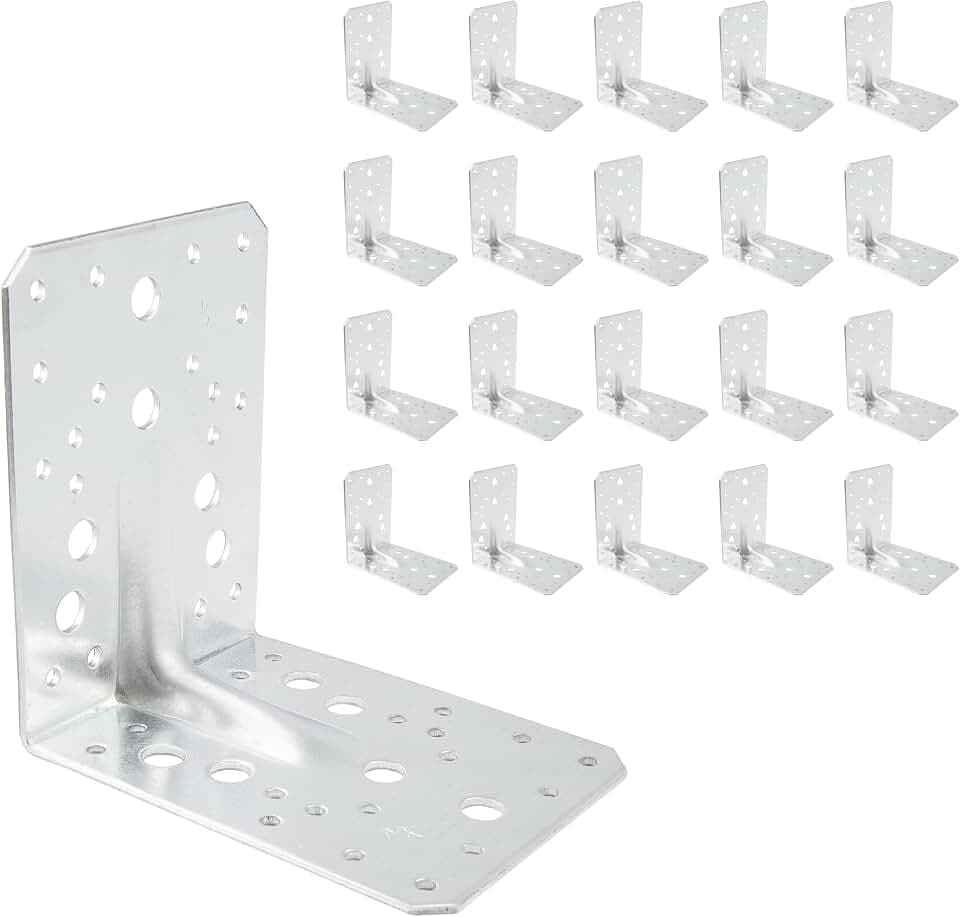 Winkelverbinder aus verzinktem Stahlblech 130 x 130 x 100 x 2,5 mm 20 Stück - Metallwinkel mit Sicke Eckverstärkung Schwerlastwinkel, KP10, Silber