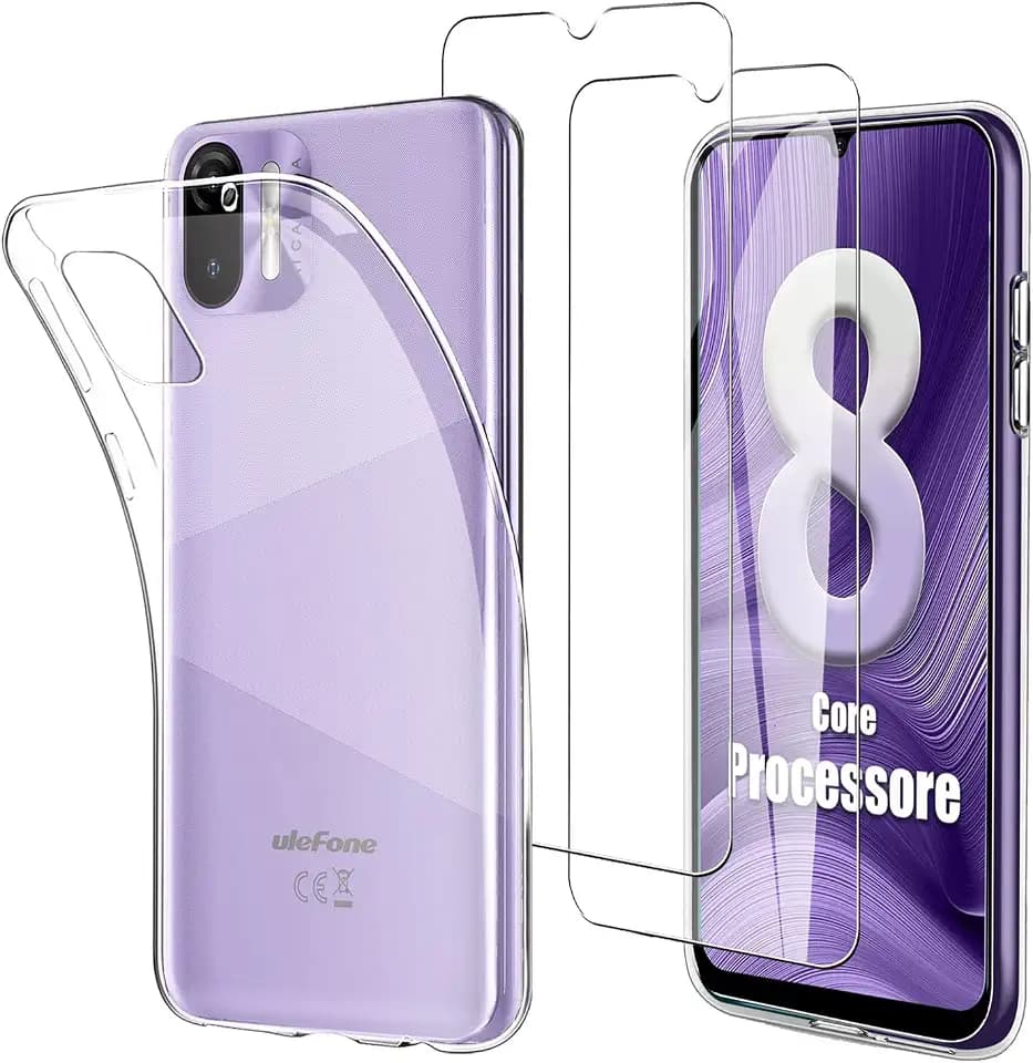 Hülle Kompatibel mit Ulefone Note 6 / Note 6P / Note 6T (6.1") und 2 Stück Schutzglas Gehärteter Film Displayschutzfolie - Transparent Weich Silikon Schutzhülle Flexibel TPU Tasche Case Clear