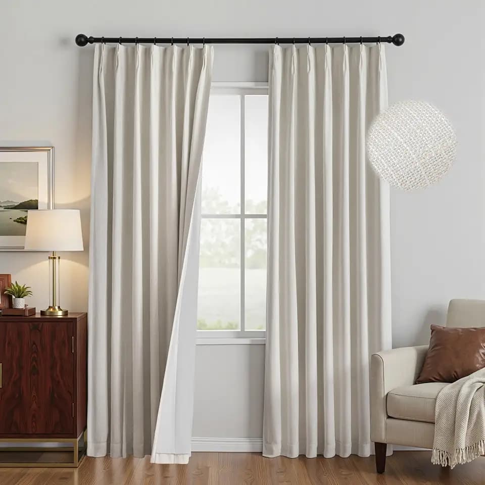 MYSKY HOME Beige Linen Pinch Pleated 100% Blackout Curtains 40x84,2 Panels