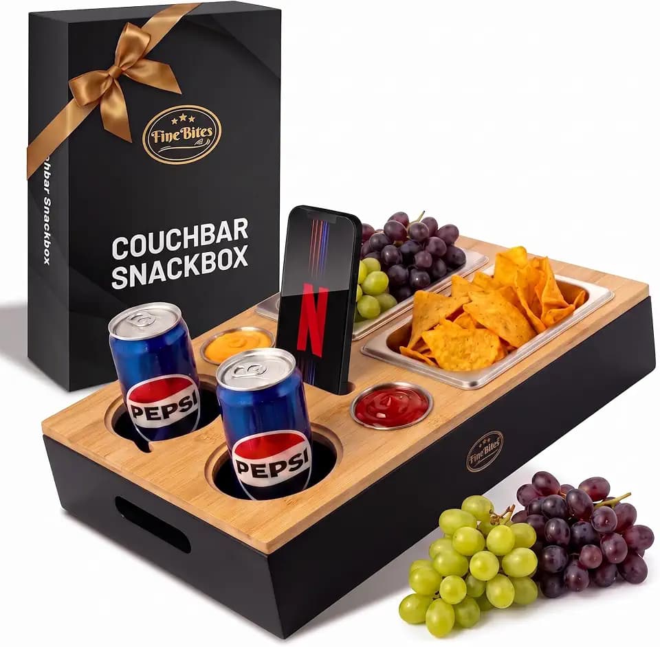 Couchbar Snackbox für 2 - Bambus Couch Bar & Snackbar Couch mit Geschenkbox