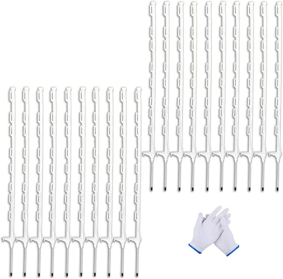 20 Pack 48inch Step-in Electric Fence Posts with Clips for Farm(White)