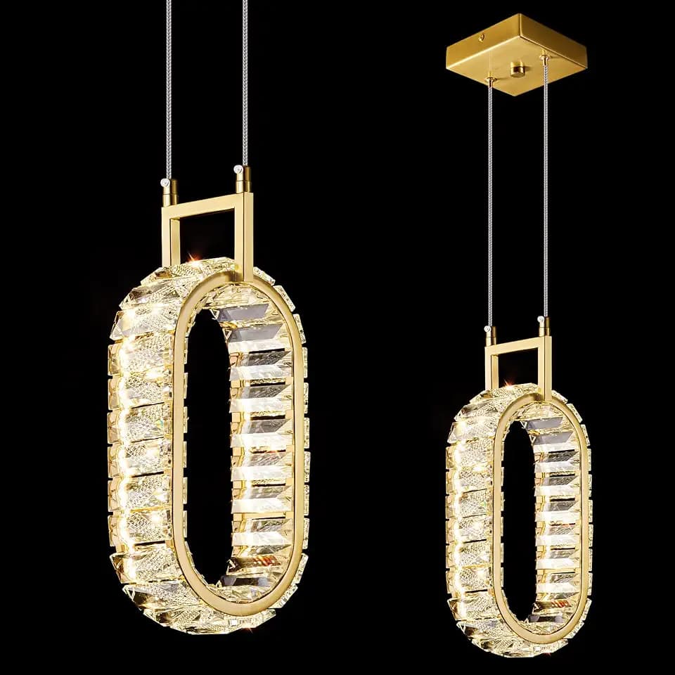 Kitchen Island Mini Light Fixture Modern Led Crystal Pendant Light Gold Oval Chandelier for Dining Room Living Room Kitchen Bedroom Bar（1-Pack